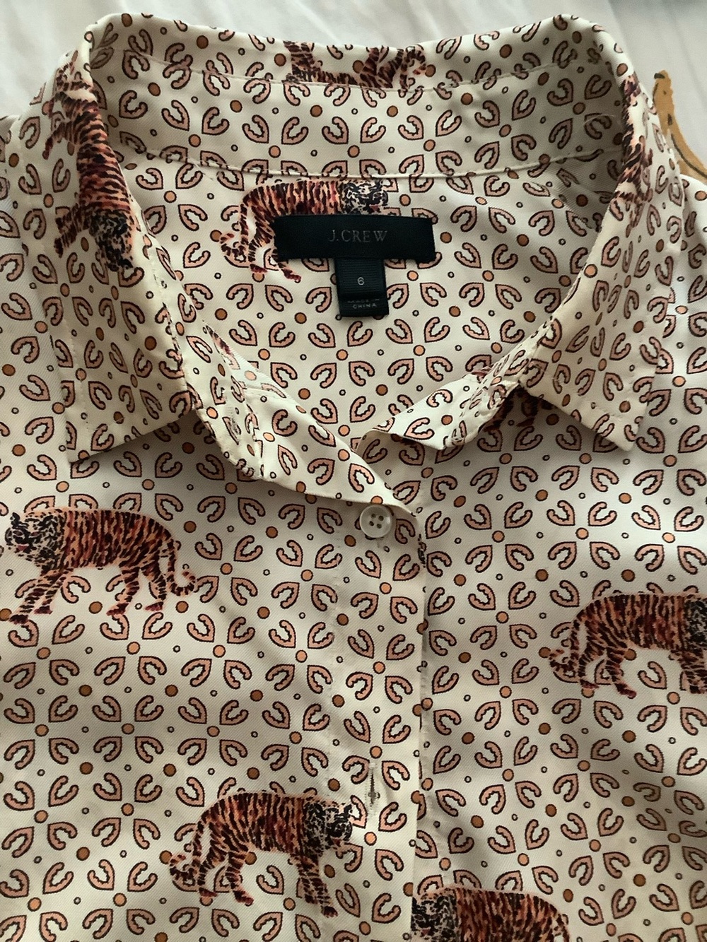 J. Crew Cream Button-Up Shirt with Brown Tiger Print